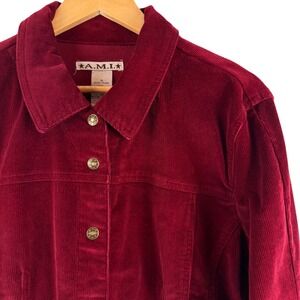 A.M.I. Corduroy Y2K Jacket Women XL Wine Red Snap Button Front Trucker Stretch